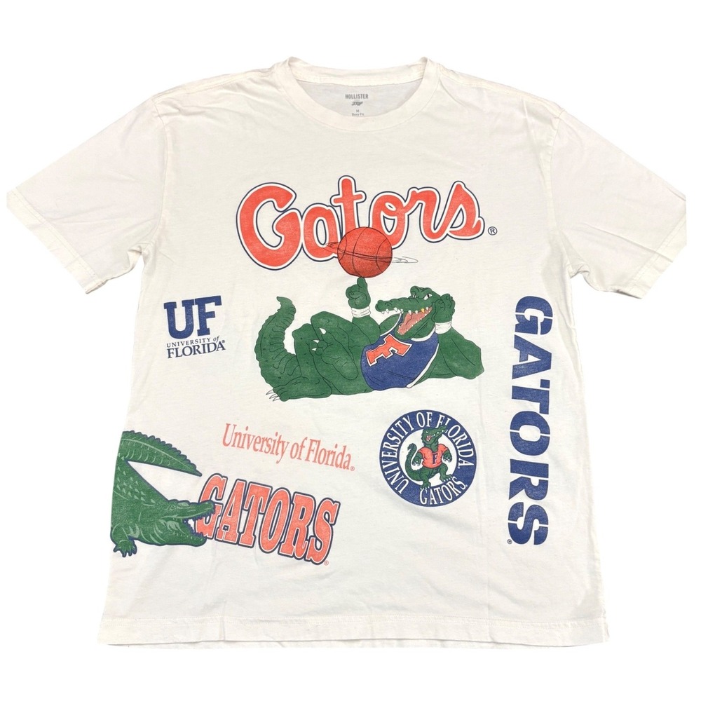 Hollister Florida Gators T Shirt Mens Medium Off White All Over Print College